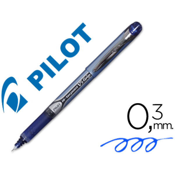 Rotulador punta aguja PILOT V-5 grip 0,5 mm azul punta 0,3mm. Roller ball pen.