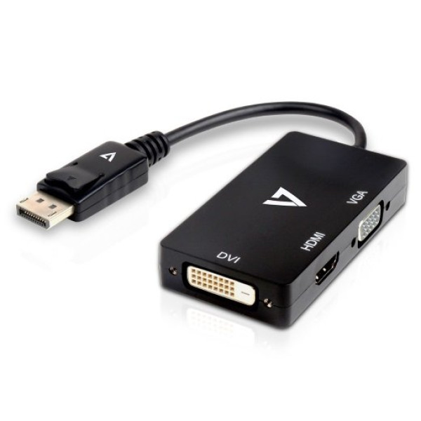Cable vídeo V7 - DisplayPort M - a adaptador multi DVI H / VGA HD15 H / HDMI H 10cm. (latiguillo) Cable vídeo V7 - DisplayPort M - a adaptador multi DVI H / VGA HD15 H / HDMI H 10cm. (latiguillo)