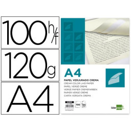 Papel LIDERPAPEL verjurado crema A4 100h  120g