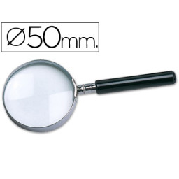 Lupa de cristal LIDERPAPEL W-102 diámetro 50mm aro metálico, mango negro