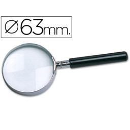 Lupa de cristal LIDERPAPEL W-103 diámetro 63mm aro metálico, mango negro