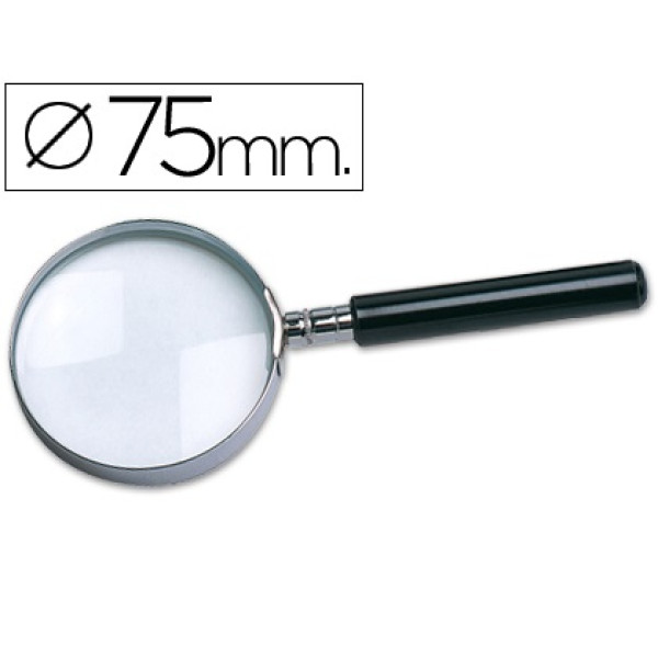 Lupa de cristal LIDERPAPEL W-104 diámetro 75mm aro metálico, mango negro Lupa de cristal LIDERPAPEL W-104 diámetro 75mm aro metálico, mango negro
