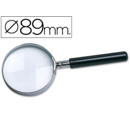 Lupa de cristal LIDERPAPEL W-105 diámetro 89mm aro metálico, mango negro