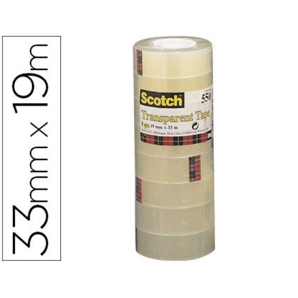 (8) Cinta SCOTCH 550 transparente 19mmx33m (pack acordeón de 8 rollos) (8) Cinta SCOTCH 550 transparente 19mmx33m (pack acordeón de 8 rollos)