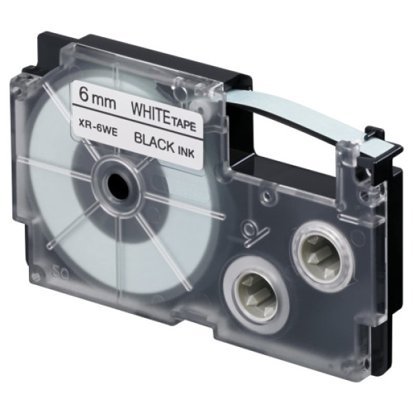 Cinta CASIO KL120 KL130 KL200 KL300 6mm x 8mts negro sobre blanco (XR-6WE)